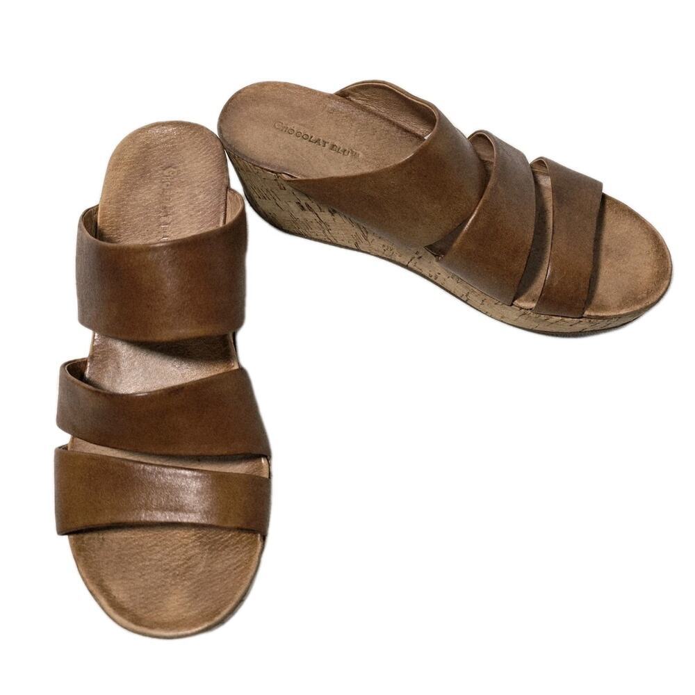 Chocolat Blu Morgan Wedge Sandal Strappy Size 9 Tan Leather